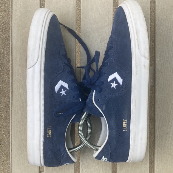Converse Cons Pro Leather Low-Top Skate Shoes Navy Blue White Sz 7 - Picture 3 of 10